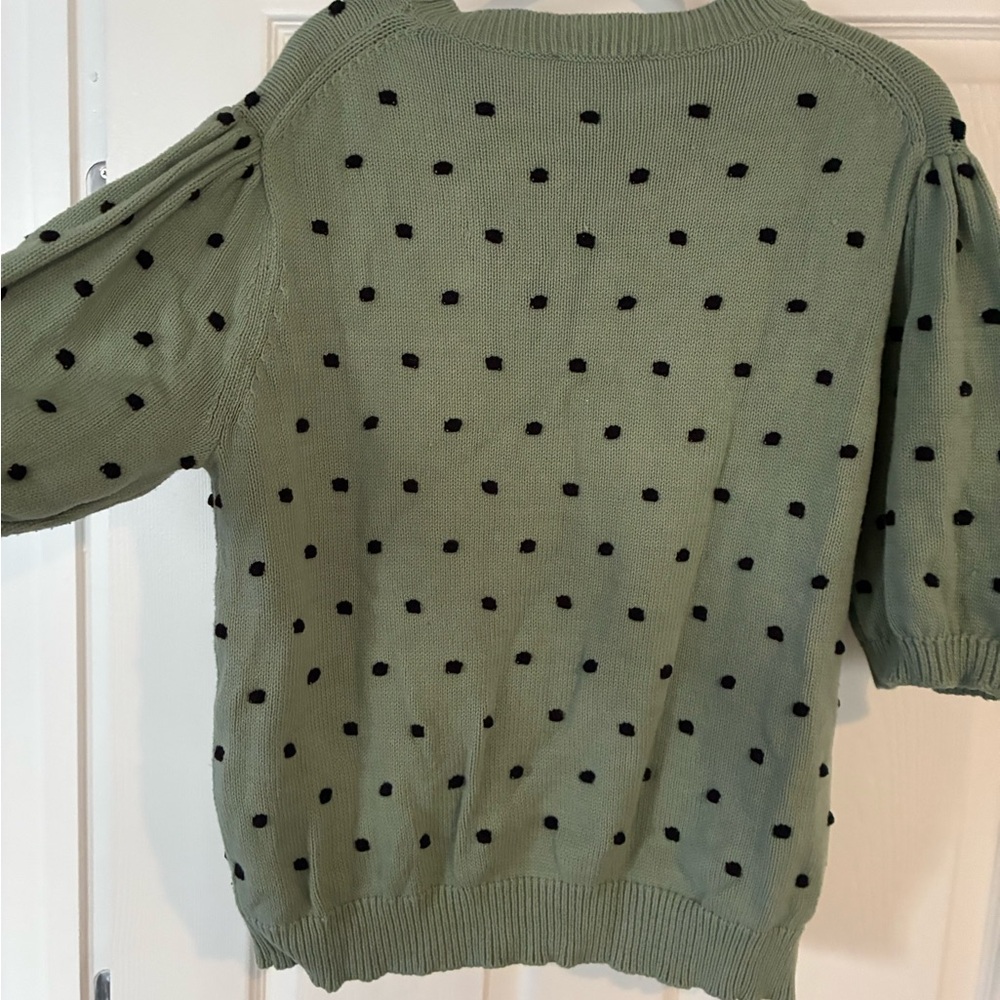 Ann Taylor Sage Green Sweater with Black Polka Dots - Picture 4 of 4